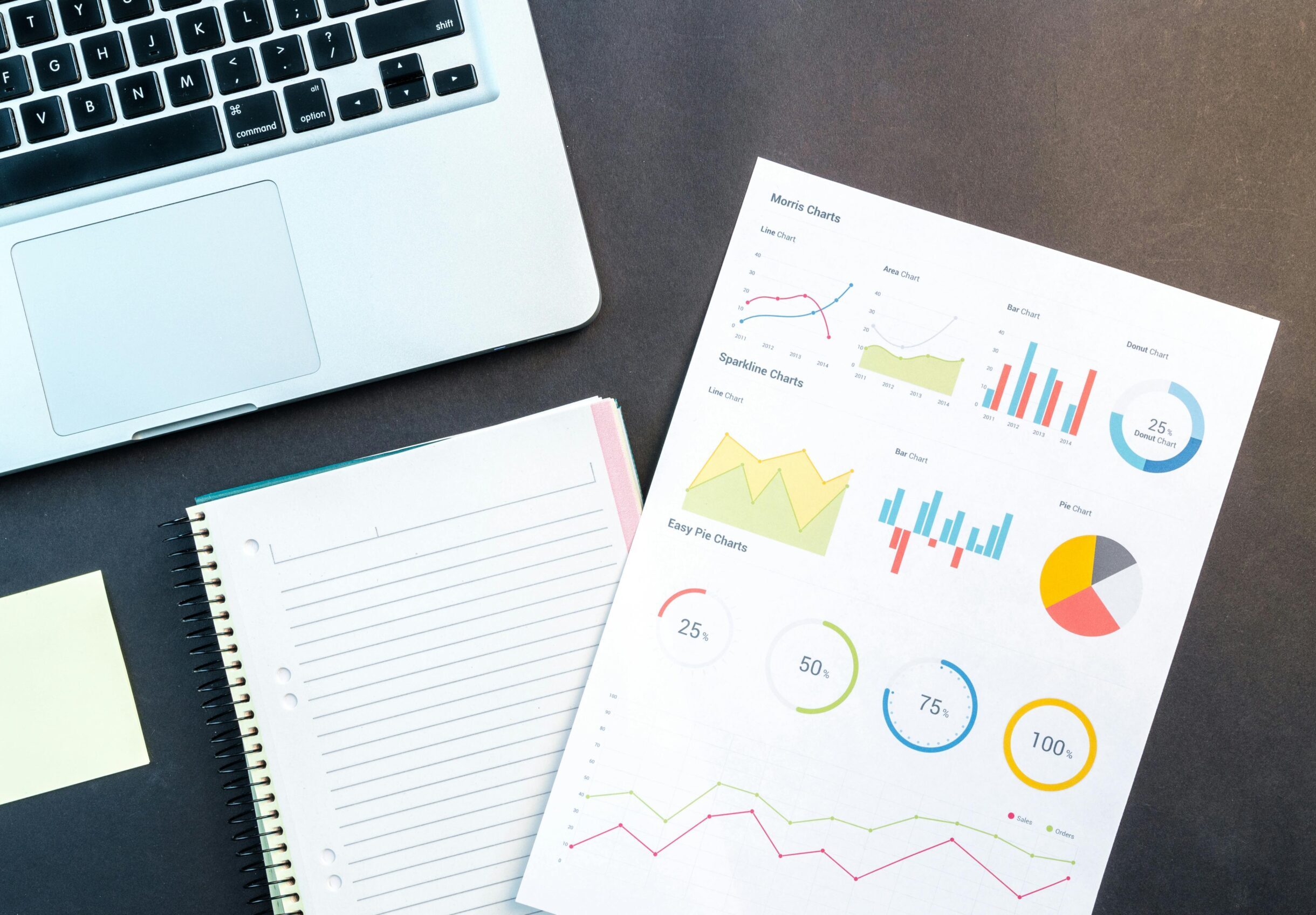 Work desk with analytics and stats